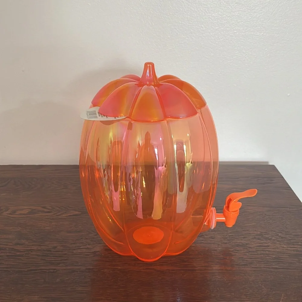NWT- Iridescent Orange- Fall Pumpkin Shaped Cold Drink Dispenser 196floz